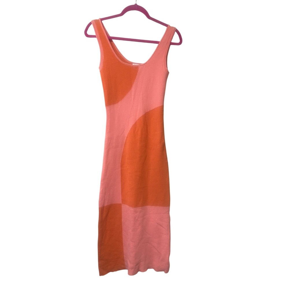 Lush Pink Peach Colorblock Sweater Tank Dress Midi Scoop Neck LD45680-FCI M